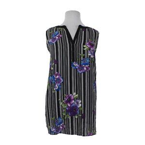 Avenue Top $55 Sz 26/28 4X Black Multi Color Striped Floral 100% Poly Top